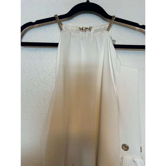 Self Portrait Balloon Sleeve Gold Chain Blouse Sz 6 Quiet Luxary *Flaw* - Picture 7 of 11